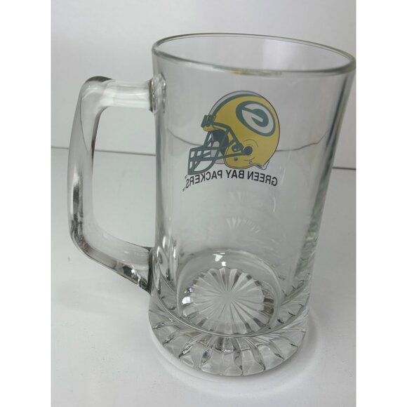 Green Bay Packers Glass Beer Mug Handle Football Logo NFL Collectible 6.5”  Heav - Picture 5 of 6